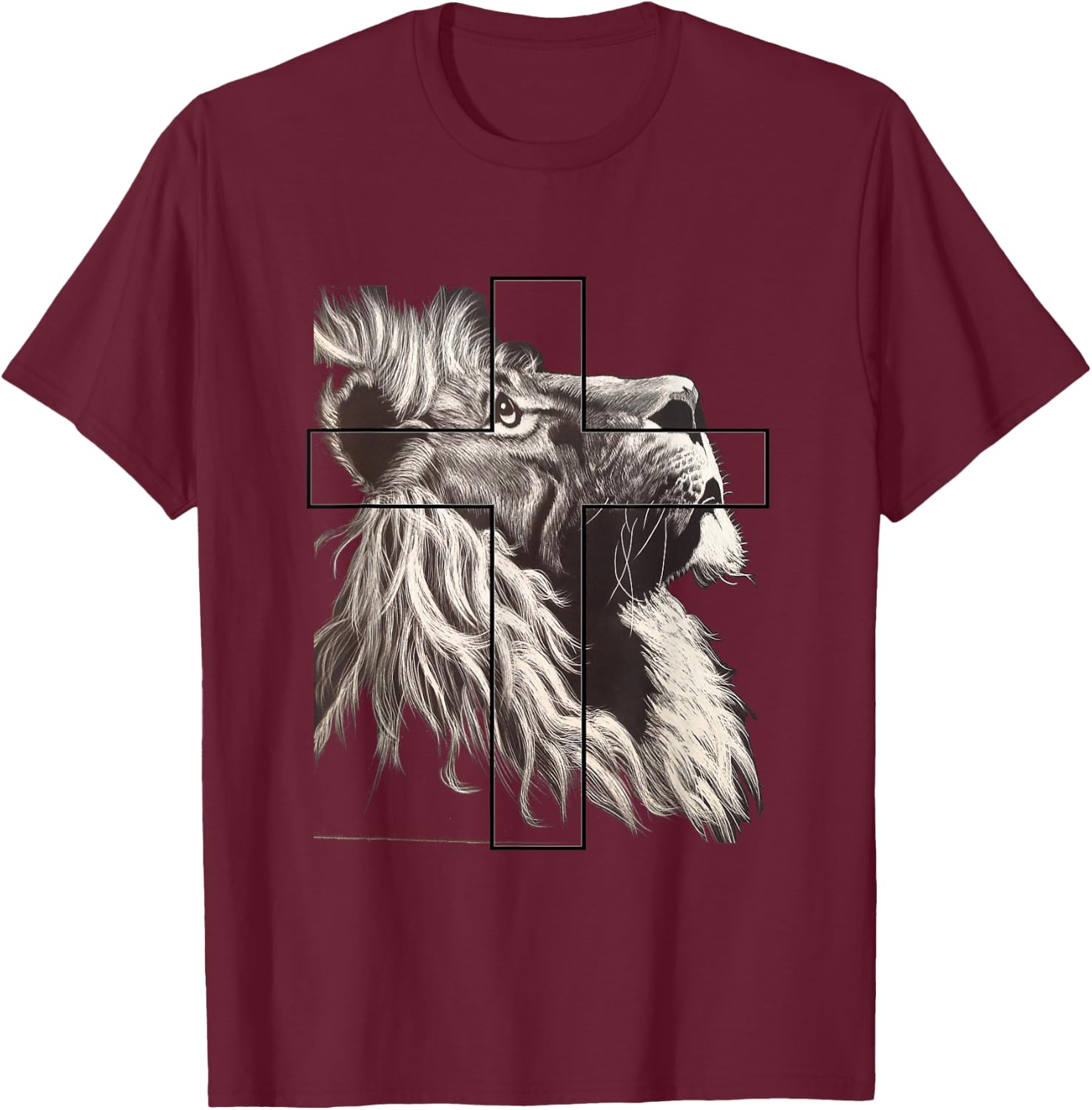 Jesus Lion of Tribe Judah Christian Cross T-Shirt - T-Shirt | Maroon