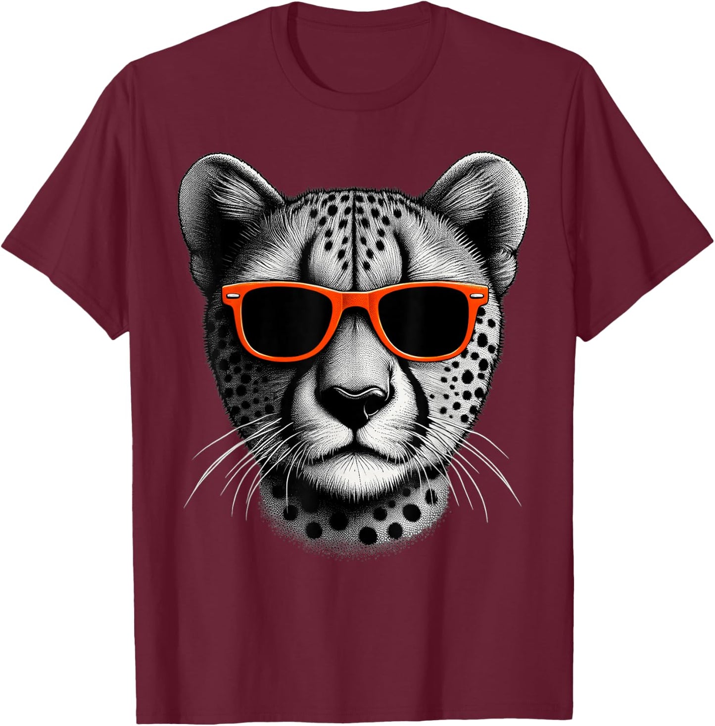 Cool Cheetah Wearing Sunglasses Graphic Art T-Shirt - T-Shirt | Maroon