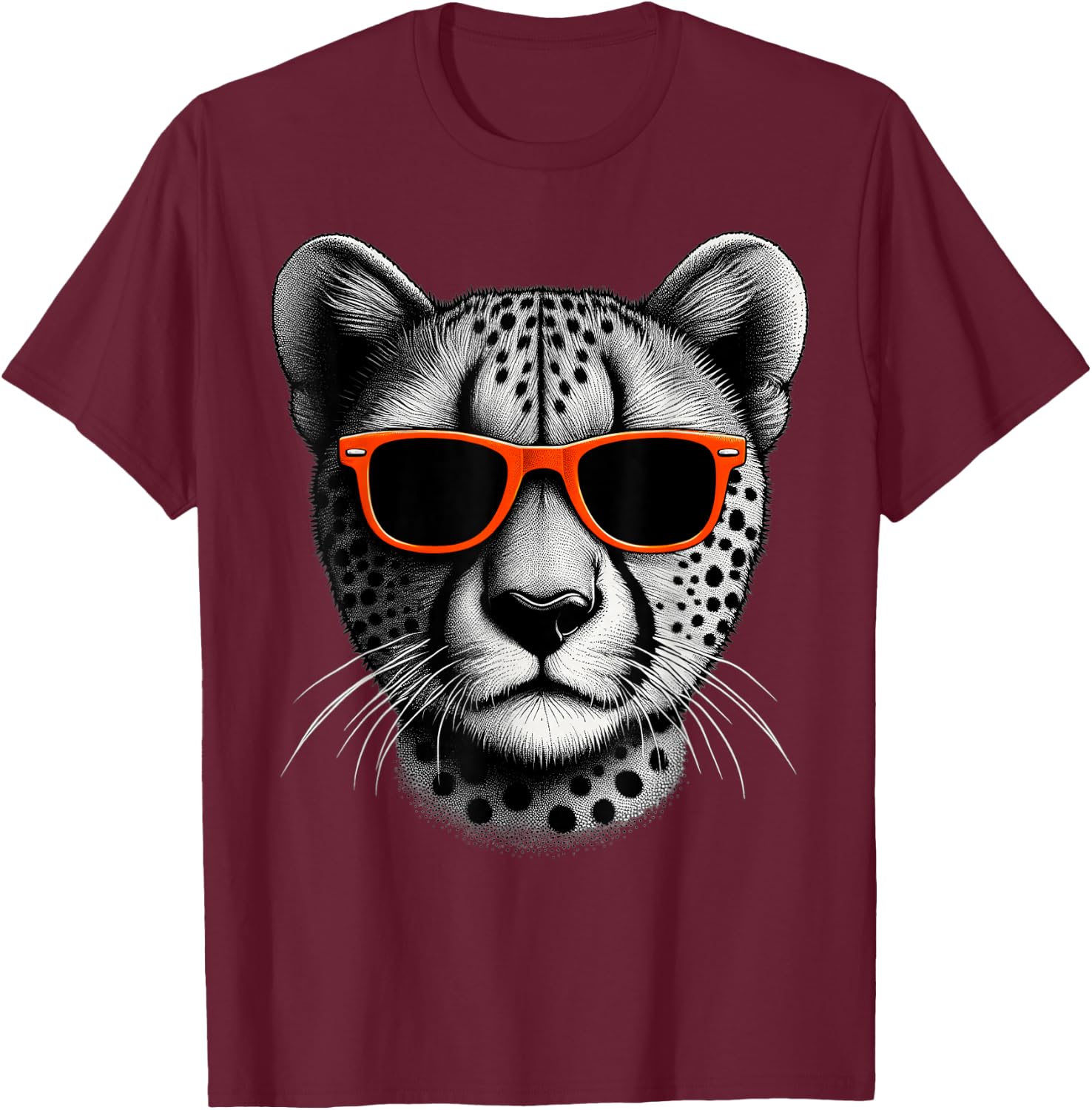 Cool Cheetah Wearing Sunglasses Graphic Art T-Shirt - T-Shirt | Maroon