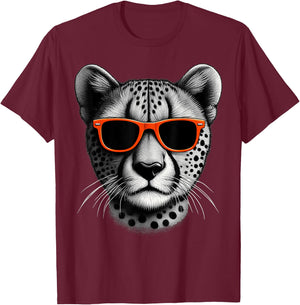 Cool Cheetah Wearing Sunglasses Graphic Art T-Shirt - T-Shirt | Maroon
