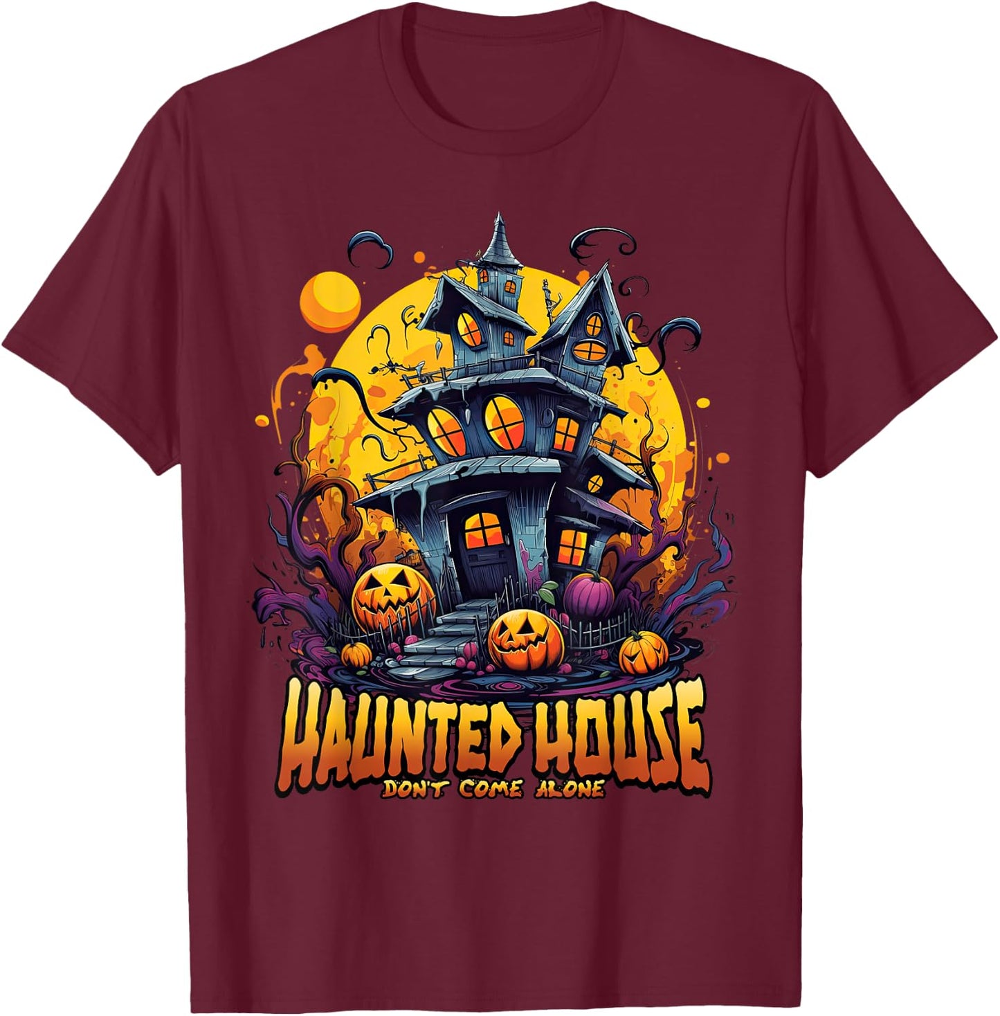 Haunted House Don't Come Alone - Scary Moonlit Pumpkins Kids T-Shirt - T-Shirt | Maroon