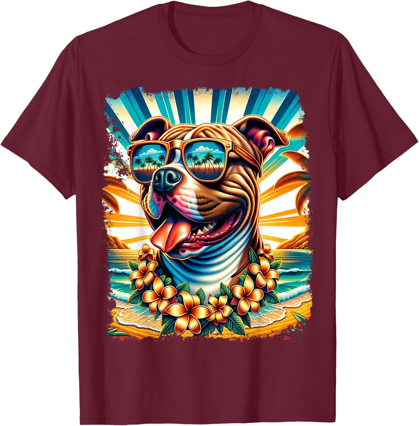 Pitbull Hawaiian T-Shirt - T-Shirt | Maroon