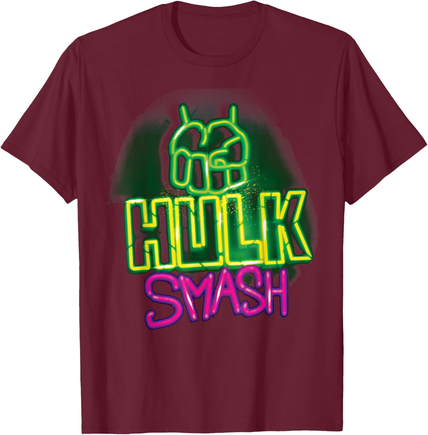 Marvel Hulk Smash Neon Sign Poster T-Shirt - T-Shirt | Maroon