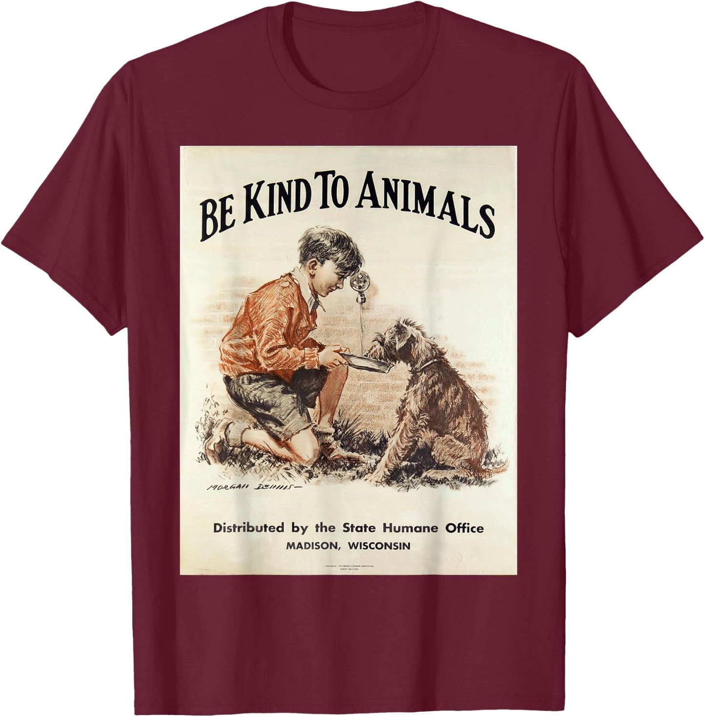 Be Kind To Animals Retro Vintage T-Shirt - T-Shirt | Maroon