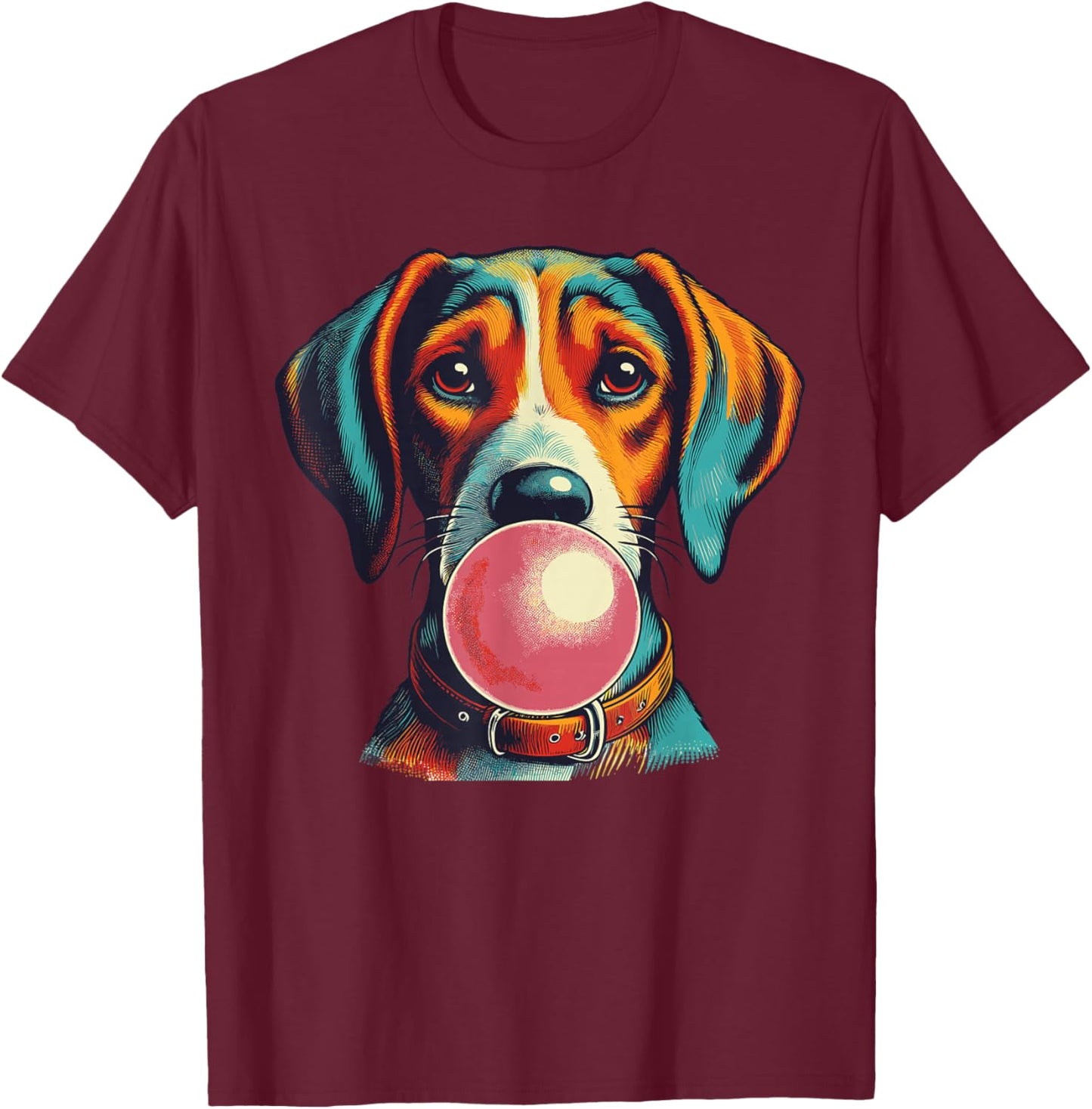 Funny Dog blowing Bubble Gum Vintage Popping Pink Bubble Gum Women T-Shirt - T-Shirt | Maroon