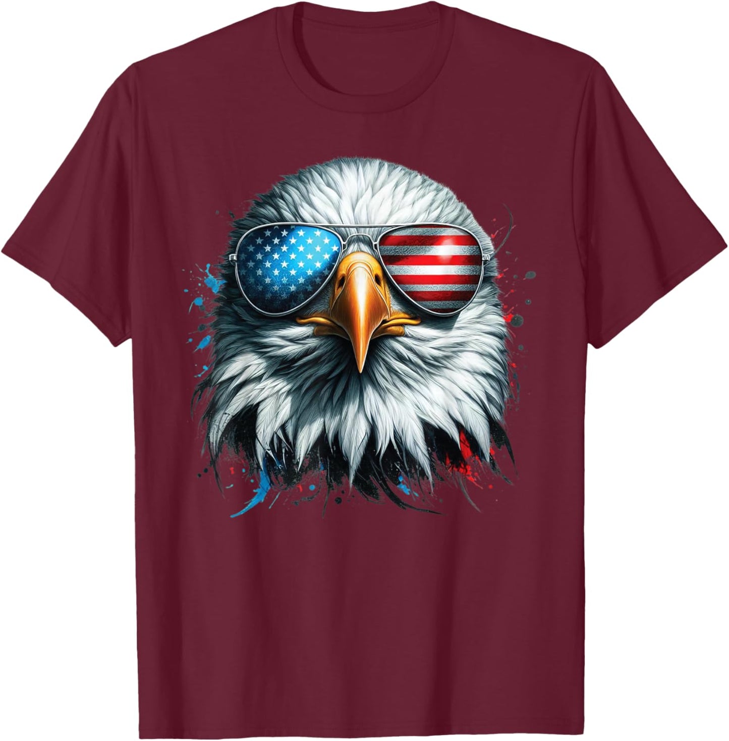 Cool Bald Eagle American Sunglasses Patriotic Man Funny T-Shirt - T-Shirt | Maroon