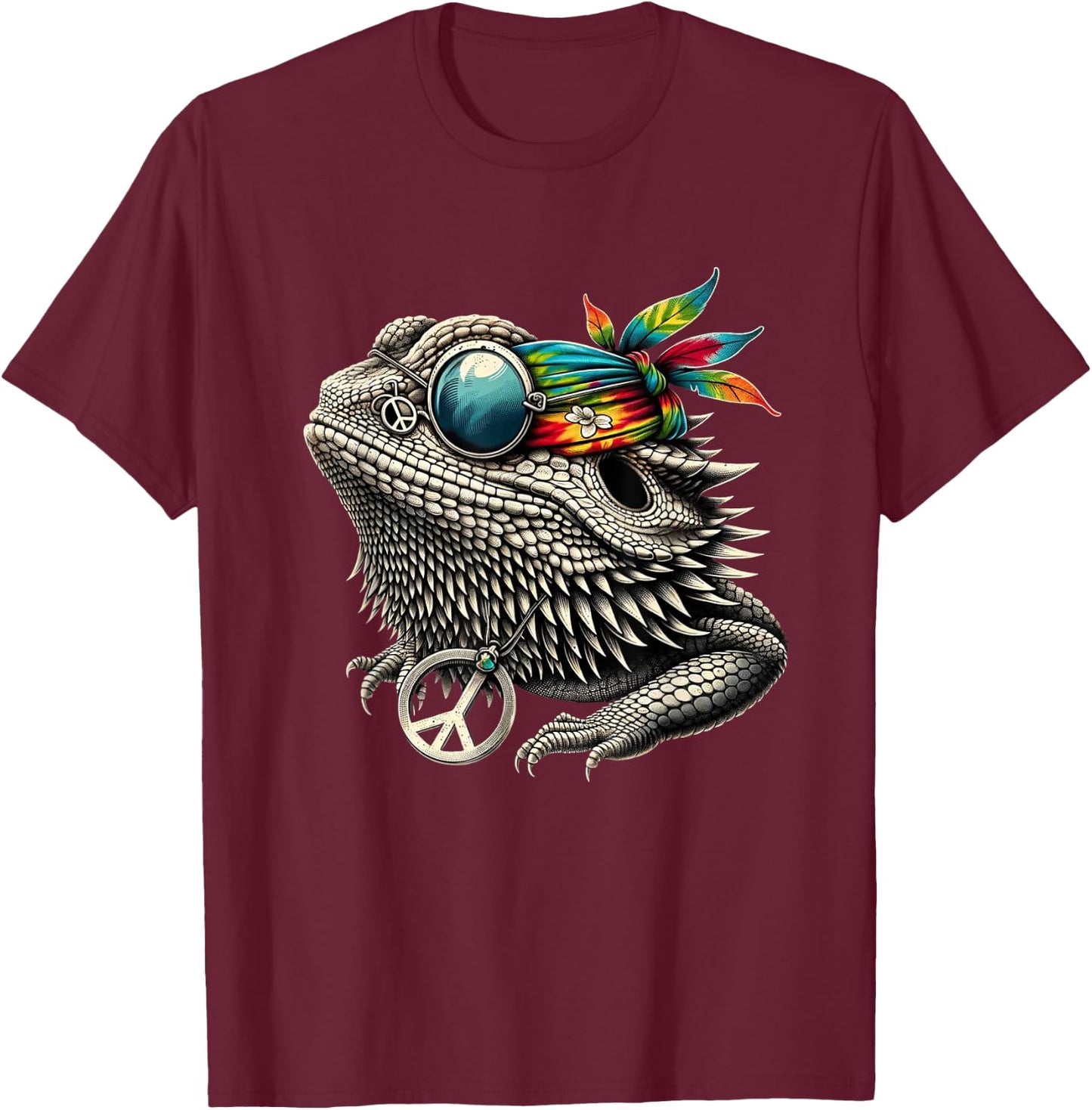 Bearded Dragons Reptile Lizard Pet Hippie Style T-Shirt - T-Shirt | Maroon