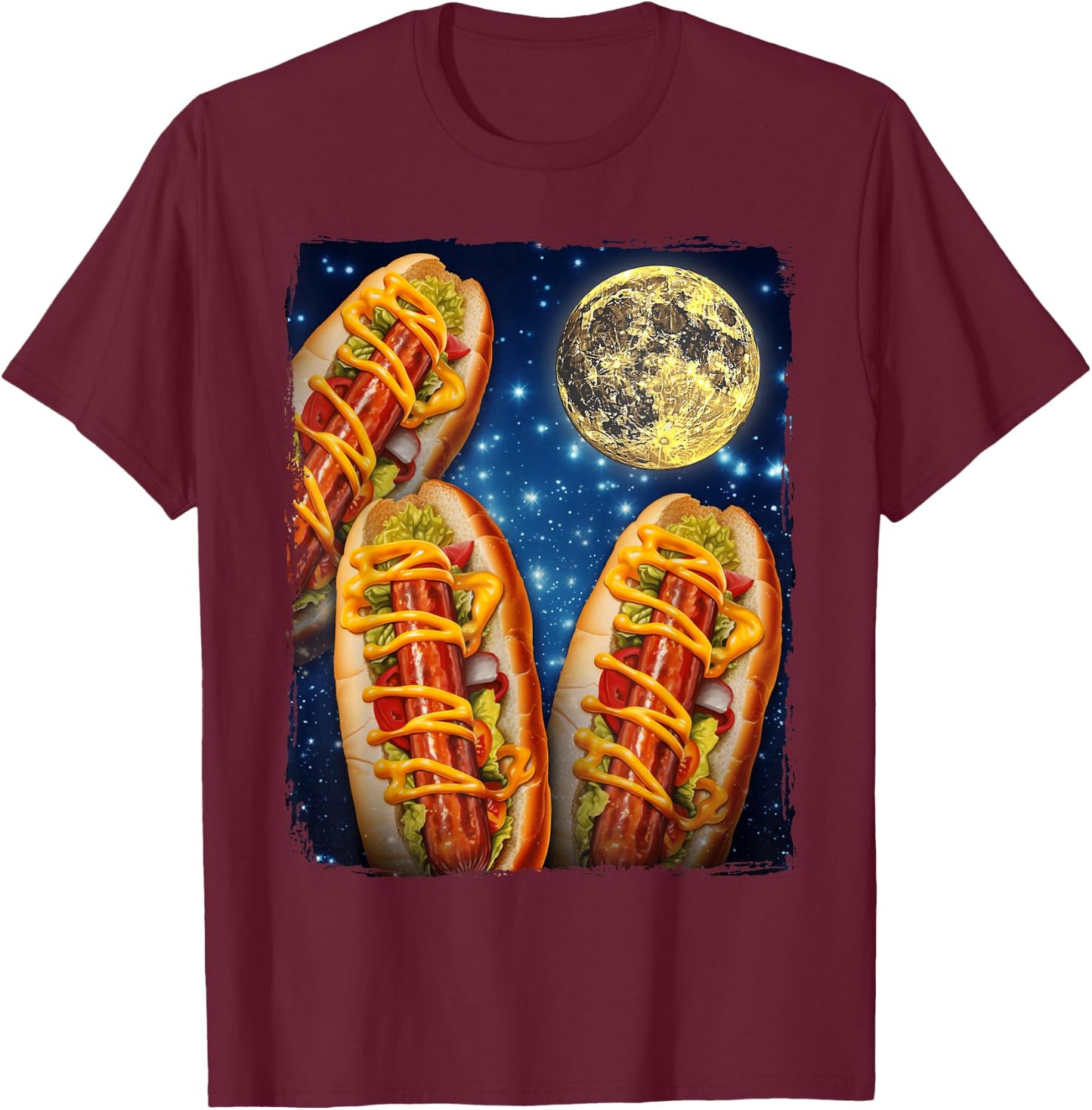 Hotdogs Howling Moon Hot Dogs Moon T-Shirt - T-Shirt | Maroon