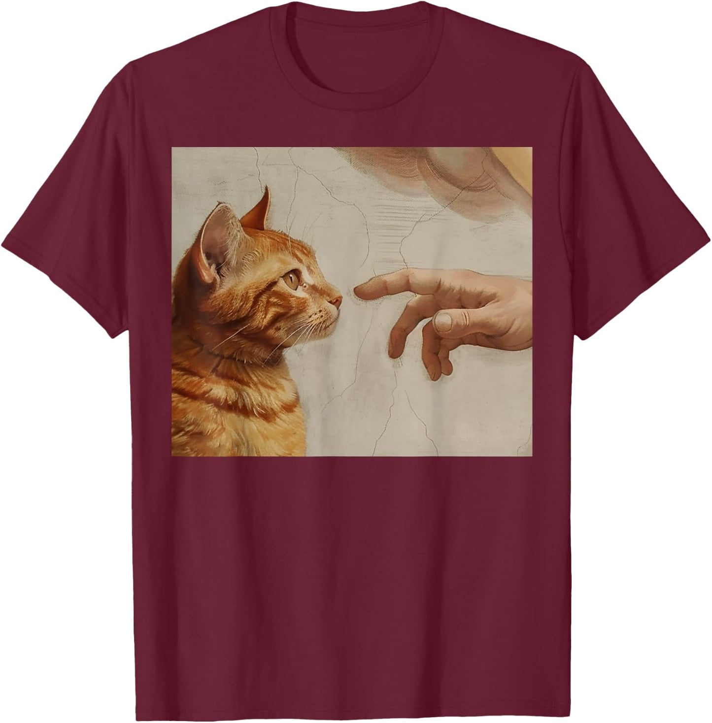 Michelangelo God Creating Cat Hands Vintage Art Women T-Shirt - T-Shirt | Maroon