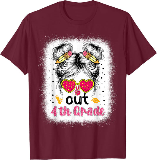 Peace out 4th grade graduation 2026 4th grade messy bun girl T-Shirt - T-Shirt | Maroon