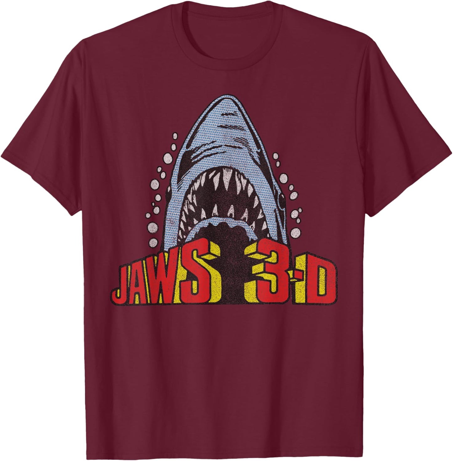 Jaws Retro 3D Poster T-Shirt - T-Shirt | Maroon