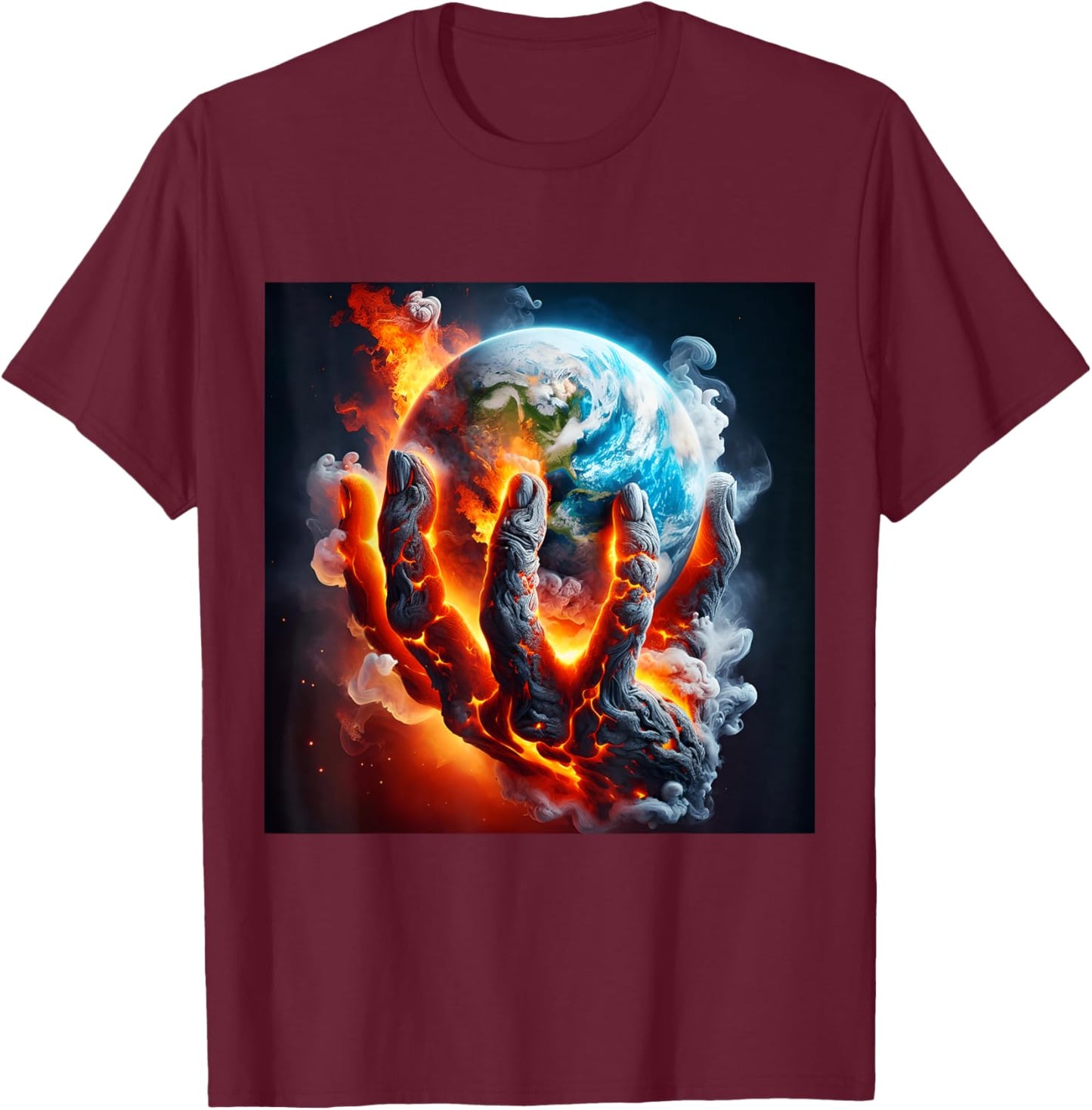 Fantasy Cute Hand Earth Lava T-Shirt - T-Shirt | Maroon