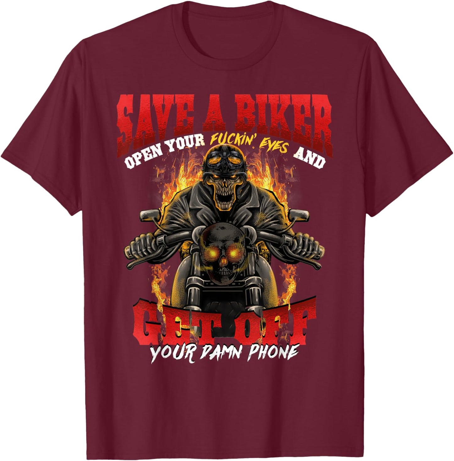 Biker Lives Matter Motorcycle Quotes Skull Flames T-Shirt - T-Shirt | Maroon