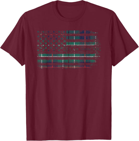 Clan Duncan Scottish tartan US flag kilt Scotland T-Shirt - T-Shirt | Maroon