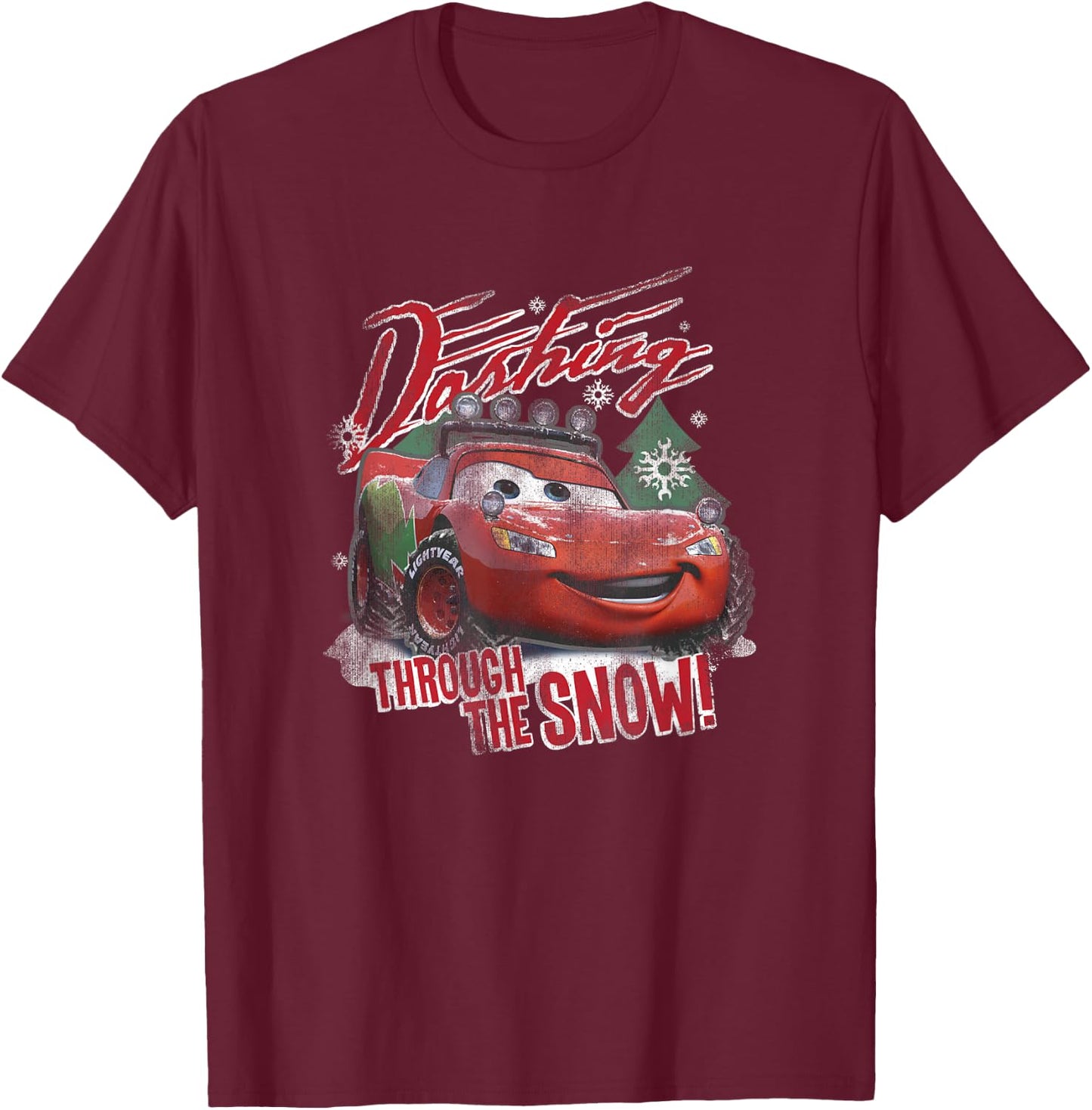 Disney Pixar Cars Christmas Dashing Through The Snow Faded T-Shirt - T-Shirt | Maroon