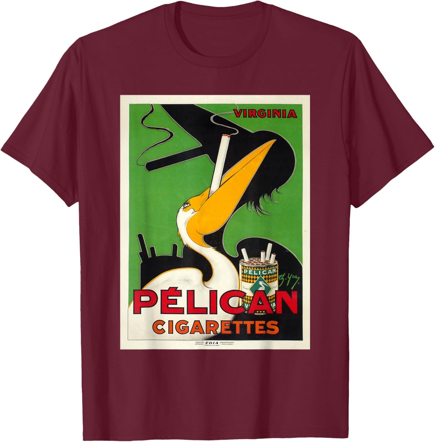 Retro Vintage Pelikan Cigarettes Virginia Poster T-Shirt - T-Shirt | Maroon