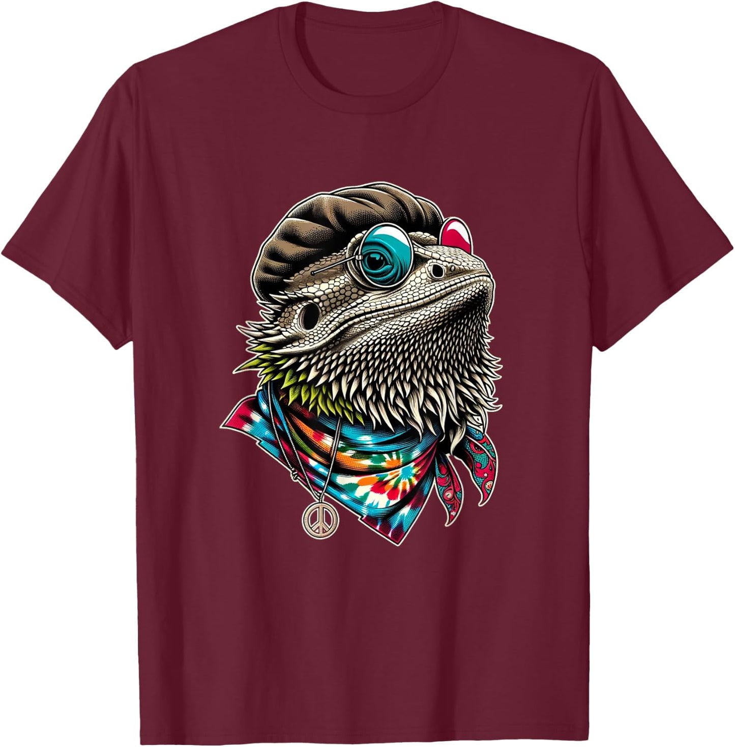Bearded Dragons Reptile Lizard Pet Hippie Style T-Shirt - T-Shirt | Maroon