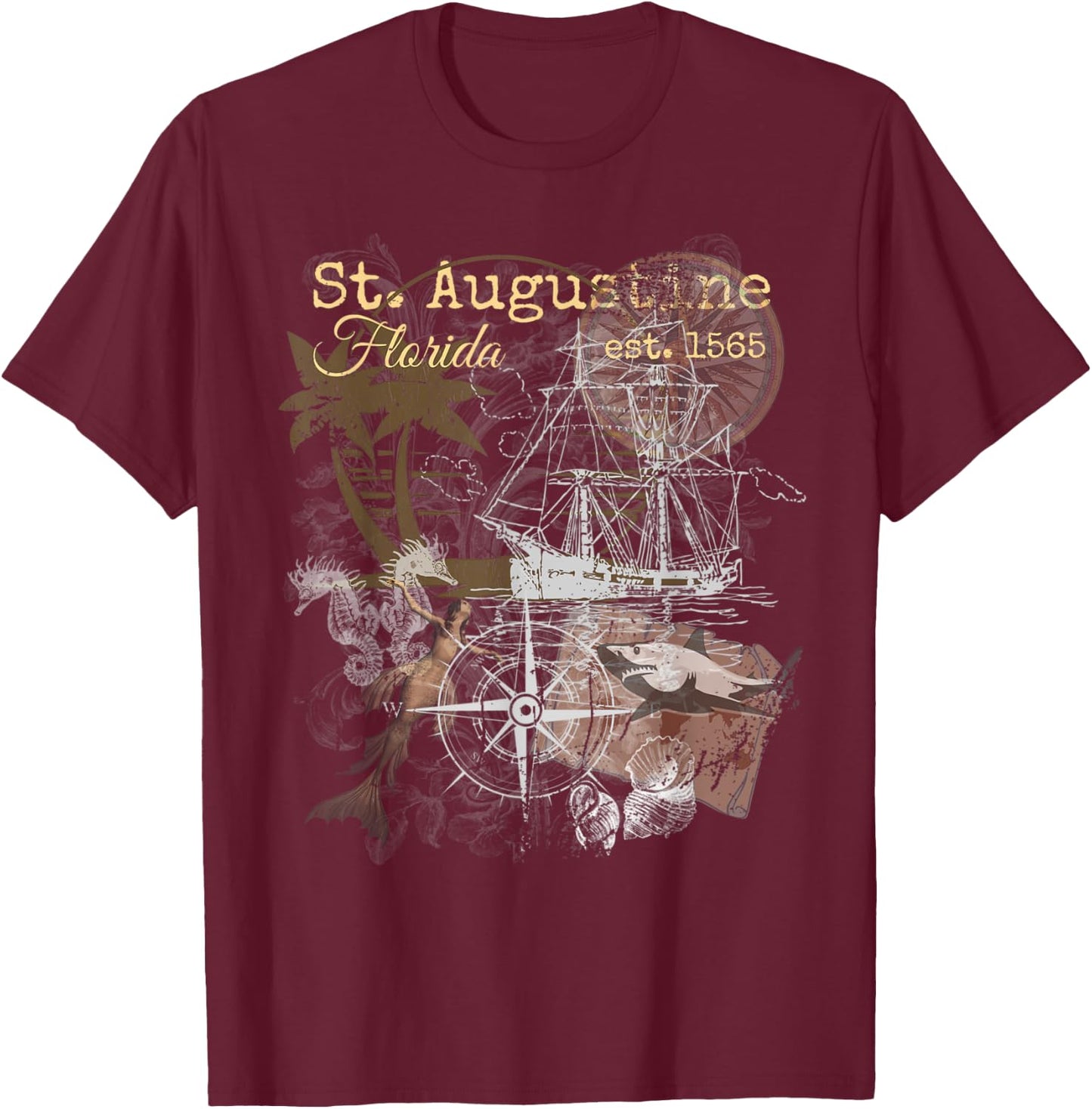 Vintage St Augustine Florida Shirt Old Historic 1565 T-Shirt - T-Shirt | Maroon