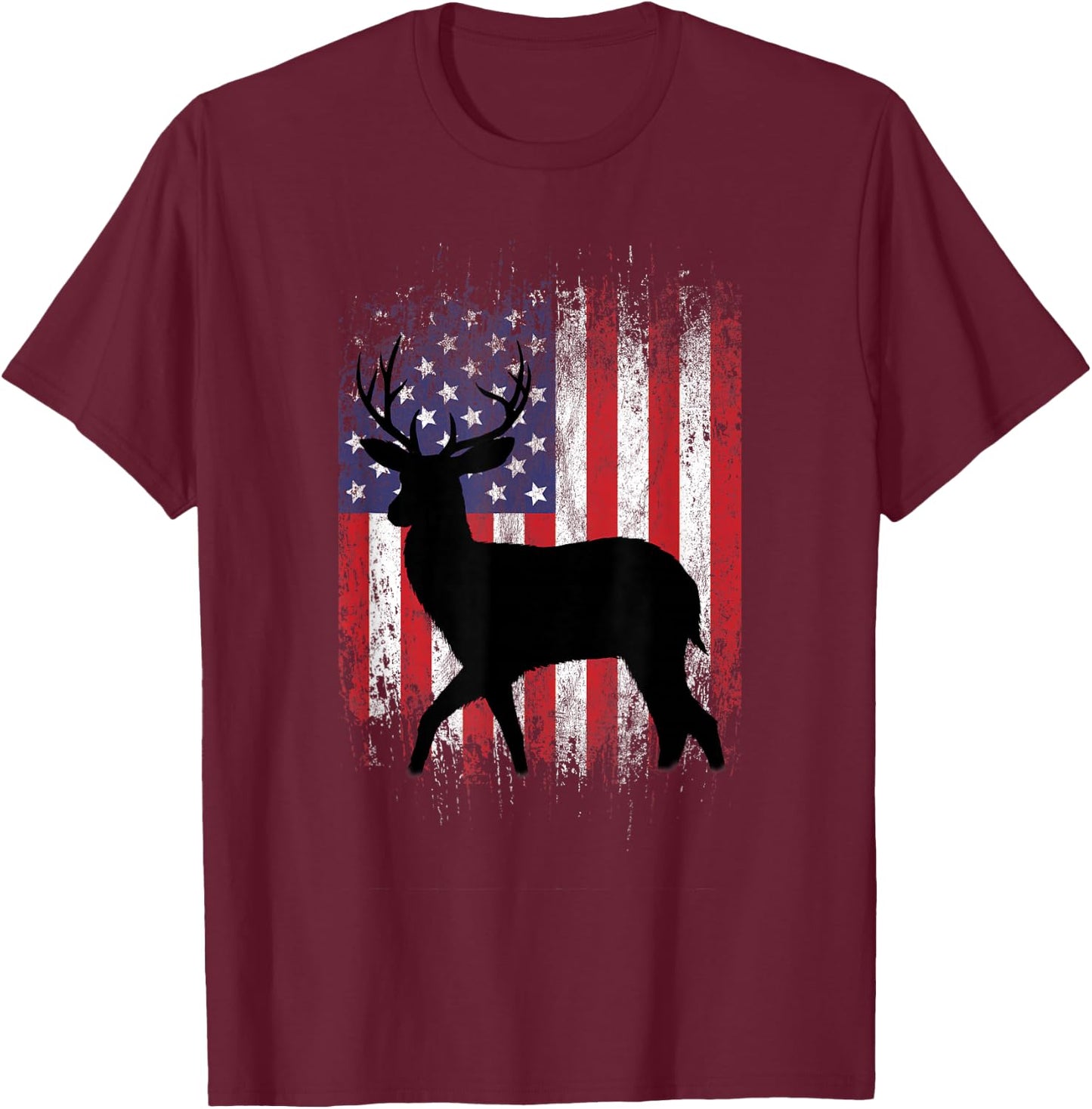 American Deer Hunting Patriotic Hunter Flag Whitetail Buck T-Shirt - T-Shirt | Maroon