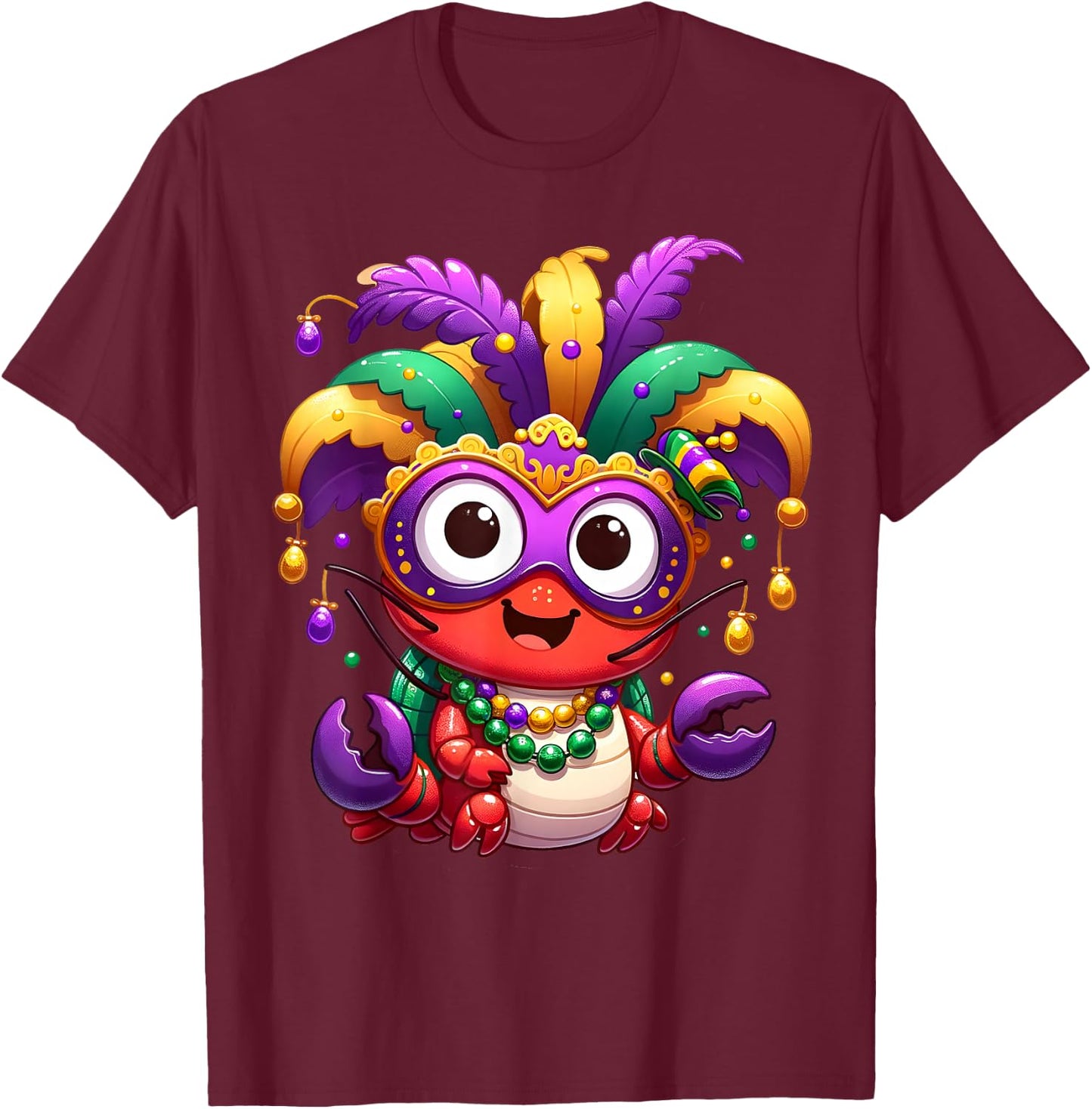 Carnival NOLA Party Crawfish Boil Mardi Gras Costume Masquerade Men Women Kids , Small T-Shirt - T-Shirt | Maroon