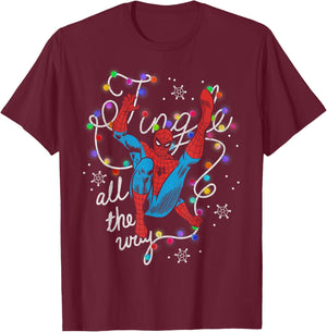 Marvel Christmas Spider-Man Jingle All The Way Action Pose T-Shirt - T-Shirt | Maroon