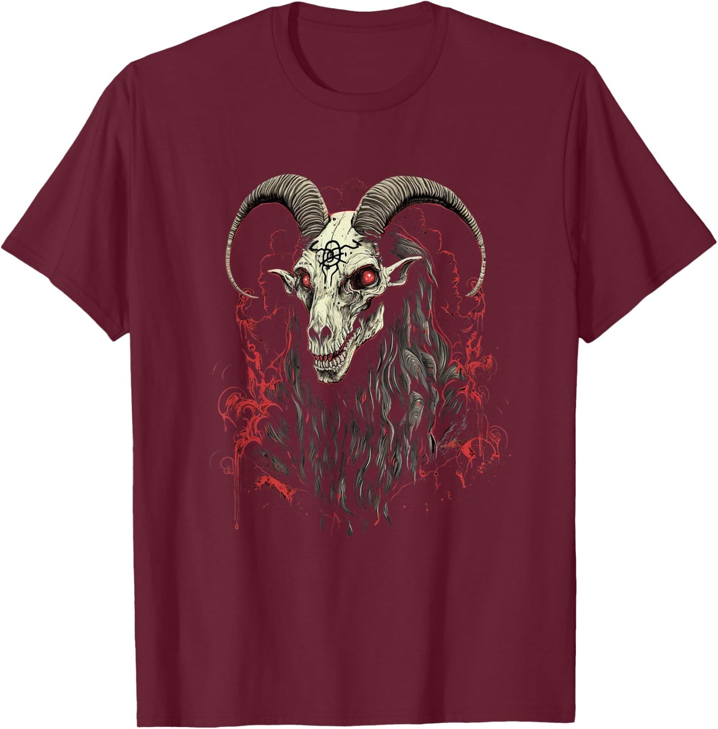 Satanic Baphomet Goat Head | Dark Art Pagan Evil Goth T-Shirt - T-Shirt | Maroon