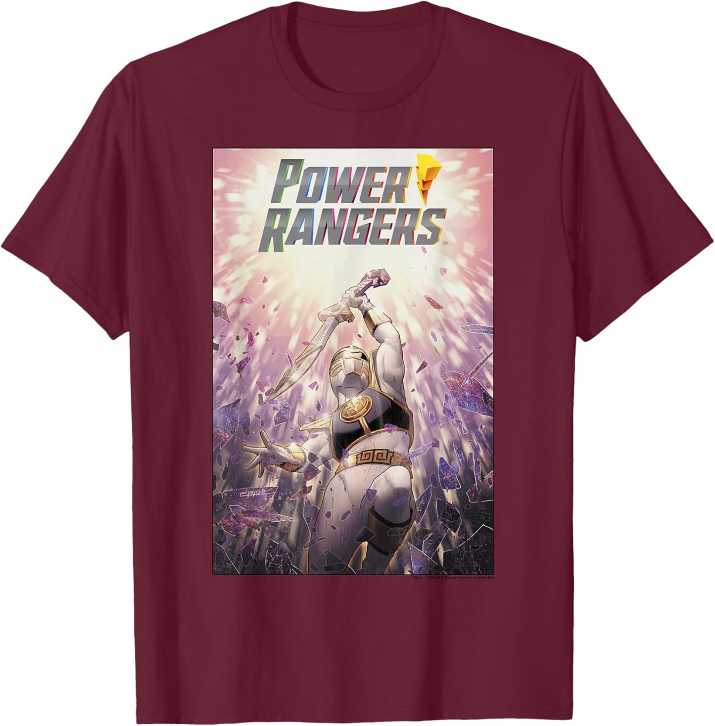 Power Rangers Mighty Morphing Group Battle Comic Poster T-Shirt - T-Shirt | Maroon