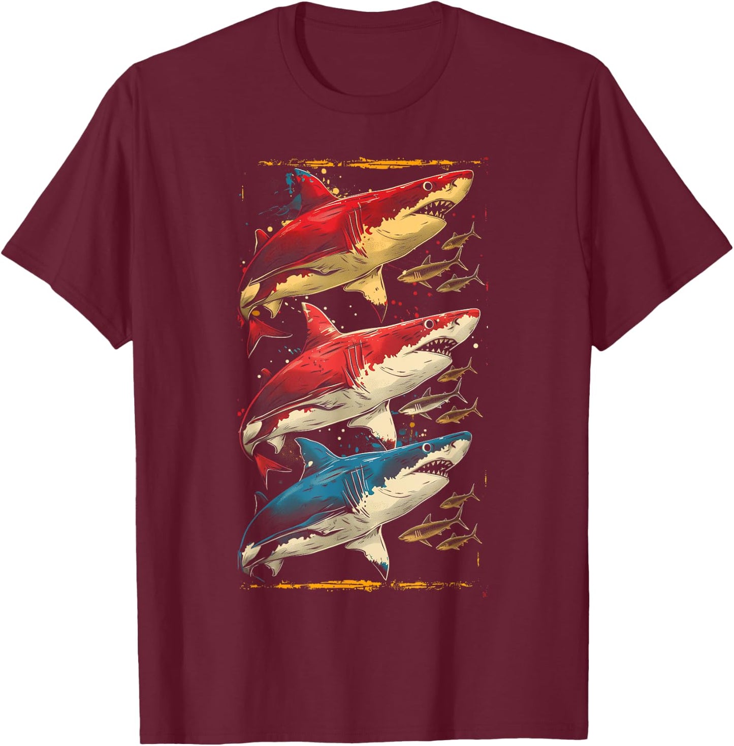 Vintage Shark Silhouette Hammerhead Shark Tiger Shark Heart T-Shirt - T-Shirt | Maroon
