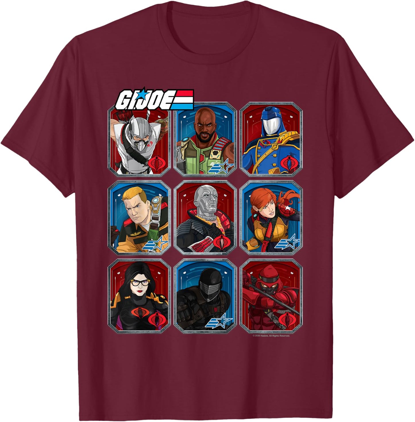 G.I. Joe Group Shot Trading Cards Box Up T-Shirt - T-Shirt | Maroon