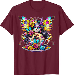 Butterfly Women Day Of The Dead Dia De Los Muertos Catrina T-Shirt - T-Shirt | Maroon