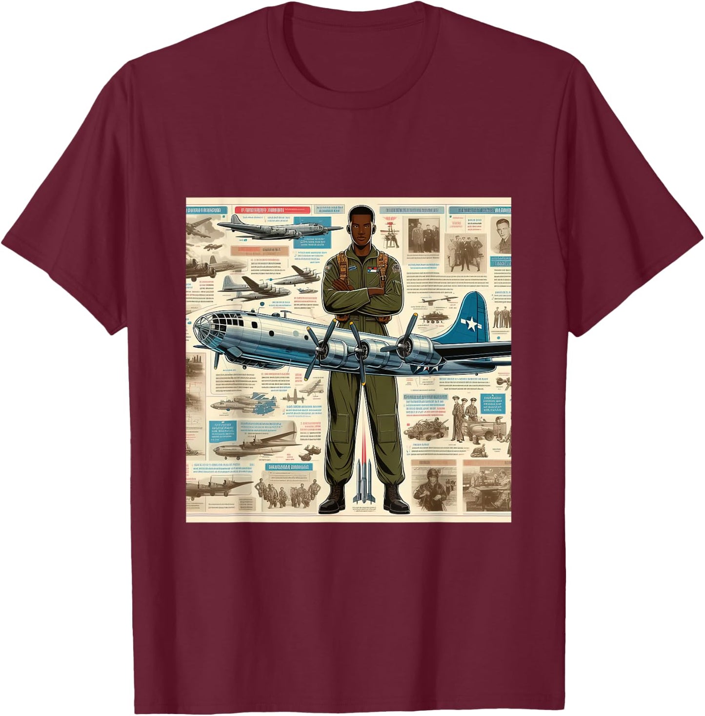 B29 Superfortress WW2 Warplane Airplane Infographics T-Shirt - T-Shirt | Maroon