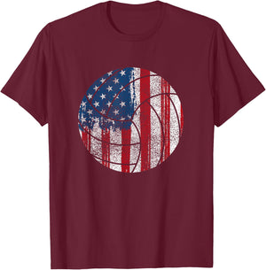 Patriotic Volleyball-American Flag Volleyball USA T-Shirt - T-Shirt | Maroon