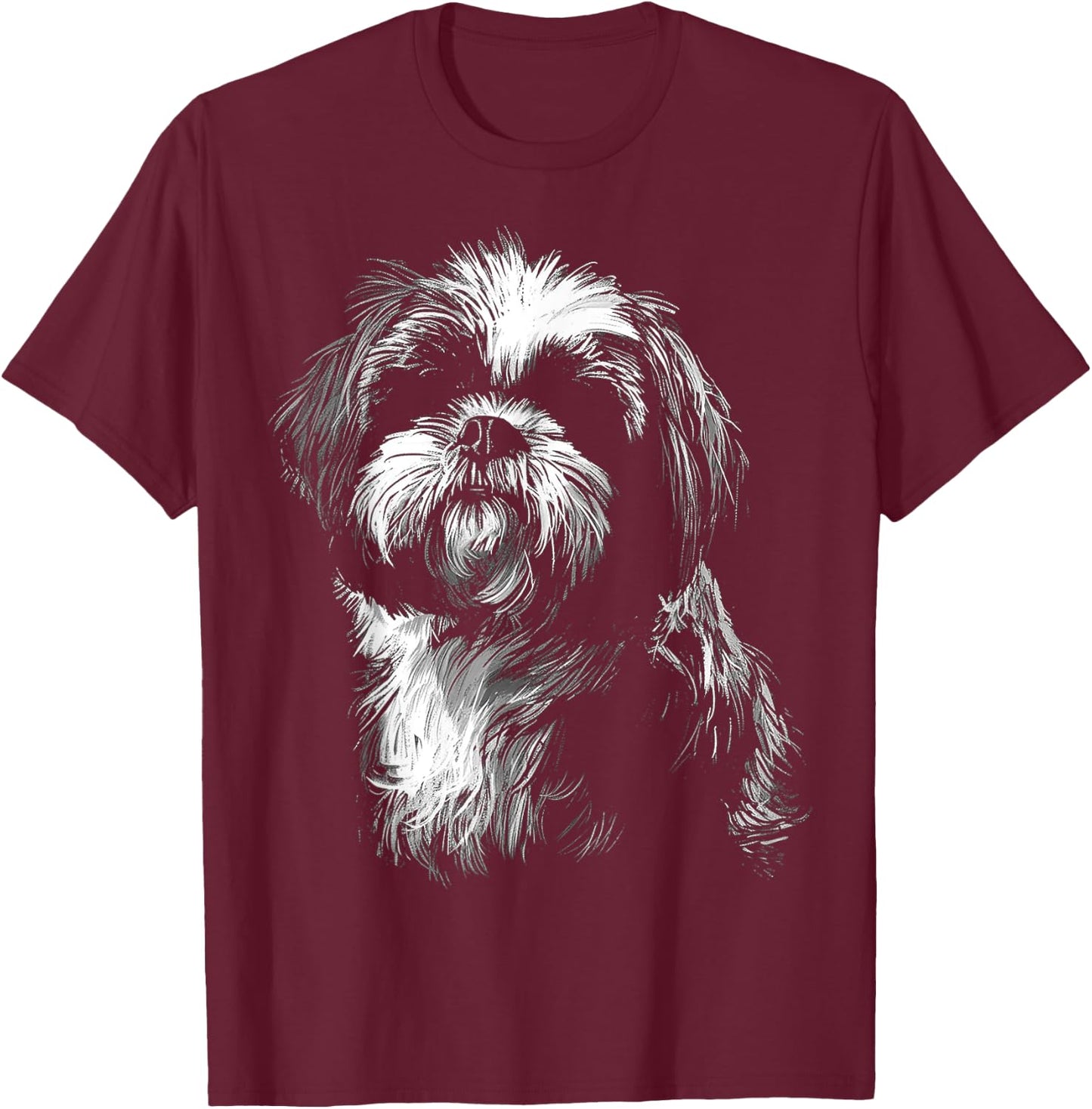 Dog Lover Cute Drawing Animal Pet Art Graphic Shih Tzu Women Kids T-Shirt - T-Shirt | Maroon
