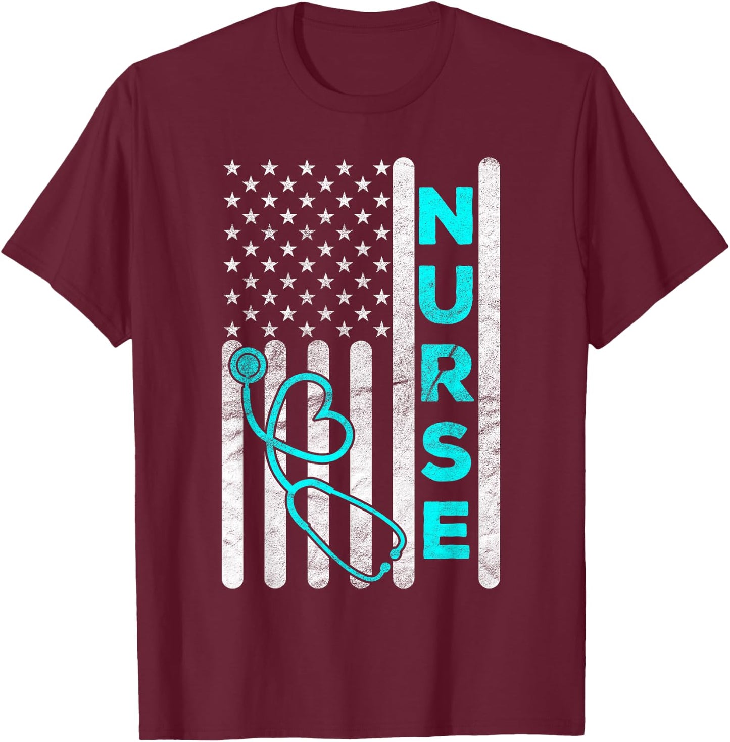 Nurse American Flag RN LPN CNA Stethoscope Graduation Gifts T-Shirt - T-Shirt | Maroon