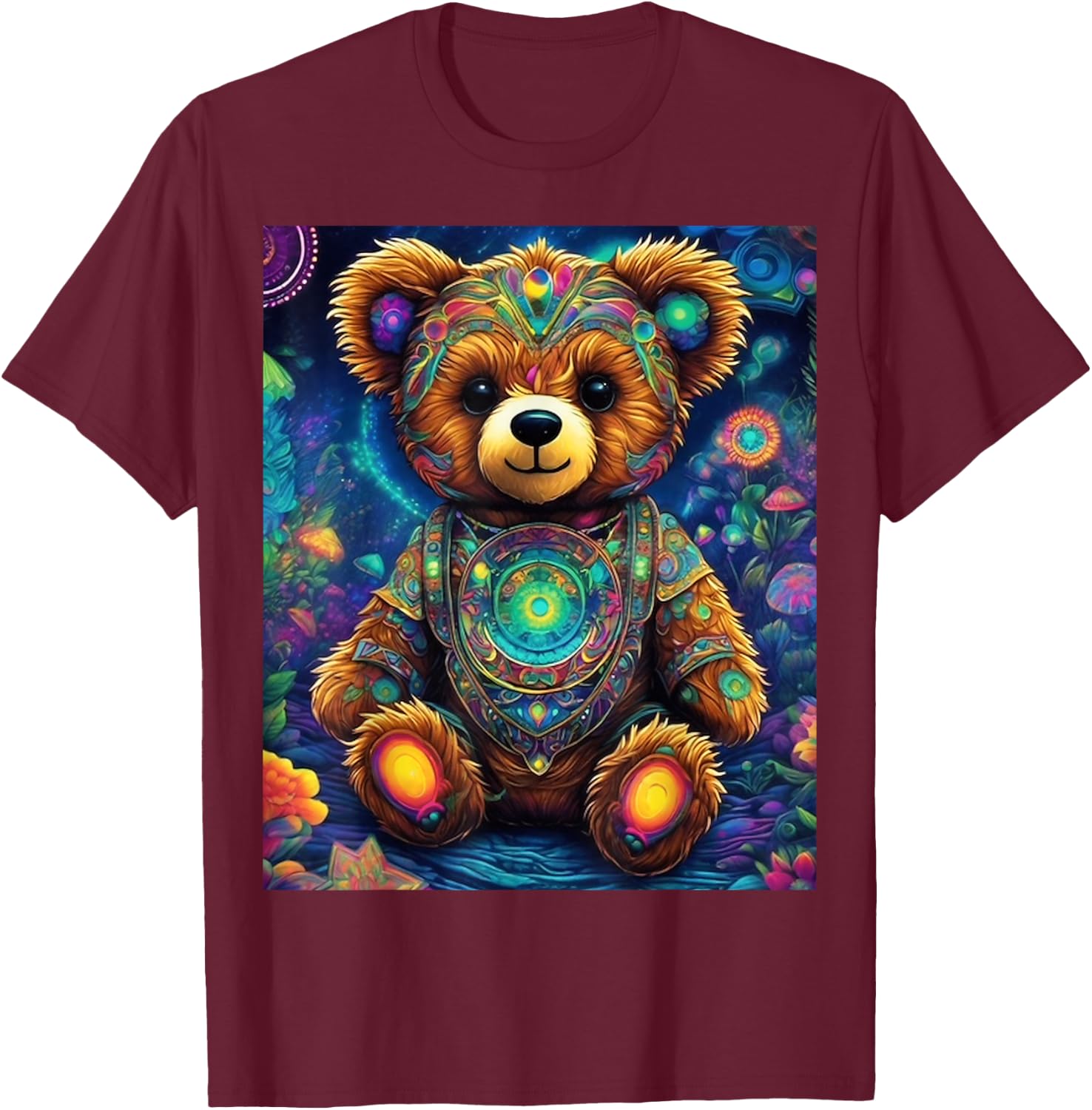Psychedelic Teddy Bear Rave Festival Essential Graphic T-Shirt - T-Shirt | Maroon