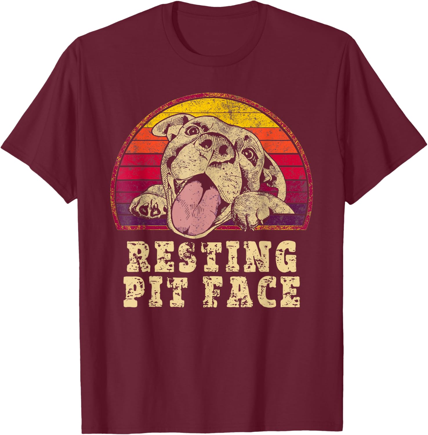 Resting Pit Face Cute Vintage Pitbull Lovers T-Shirt - T-Shirt | Maroon