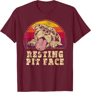 Resting Pit Face Cute Vintage Pitbull Lovers T-Shirt - T-Shirt | Maroon
