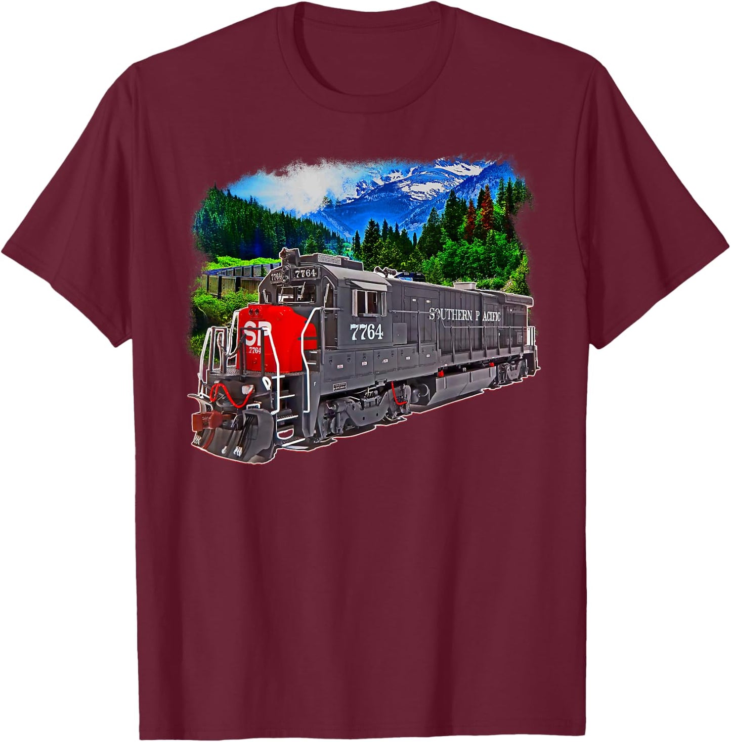Southern Pacific Engine Train T-Shirt - T-Shirt | Maroon