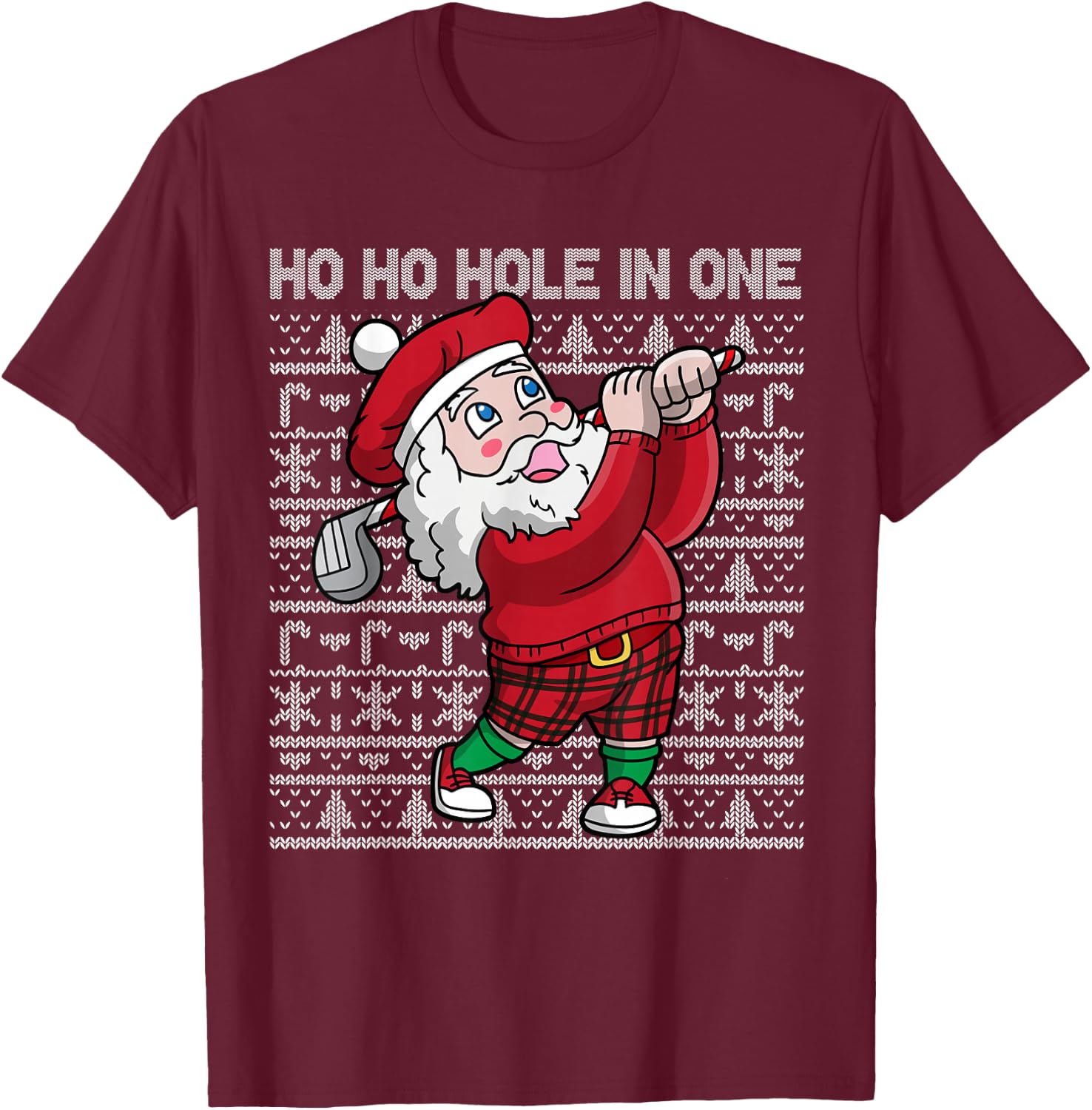 Christmas Golf Santa Claus Ho Ho Hole In One Golfing T-Shirt - T-Shirt | Maroon