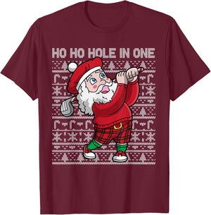 Christmas Golf Santa Claus Ho Ho Hole In One Golfing T-Shirt - T-Shirt | Maroon