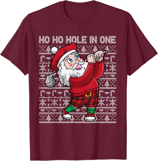 Christmas Golf Santa Claus Ho Ho Hole In One Golfing T-Shirt - T-Shirt | Maroon