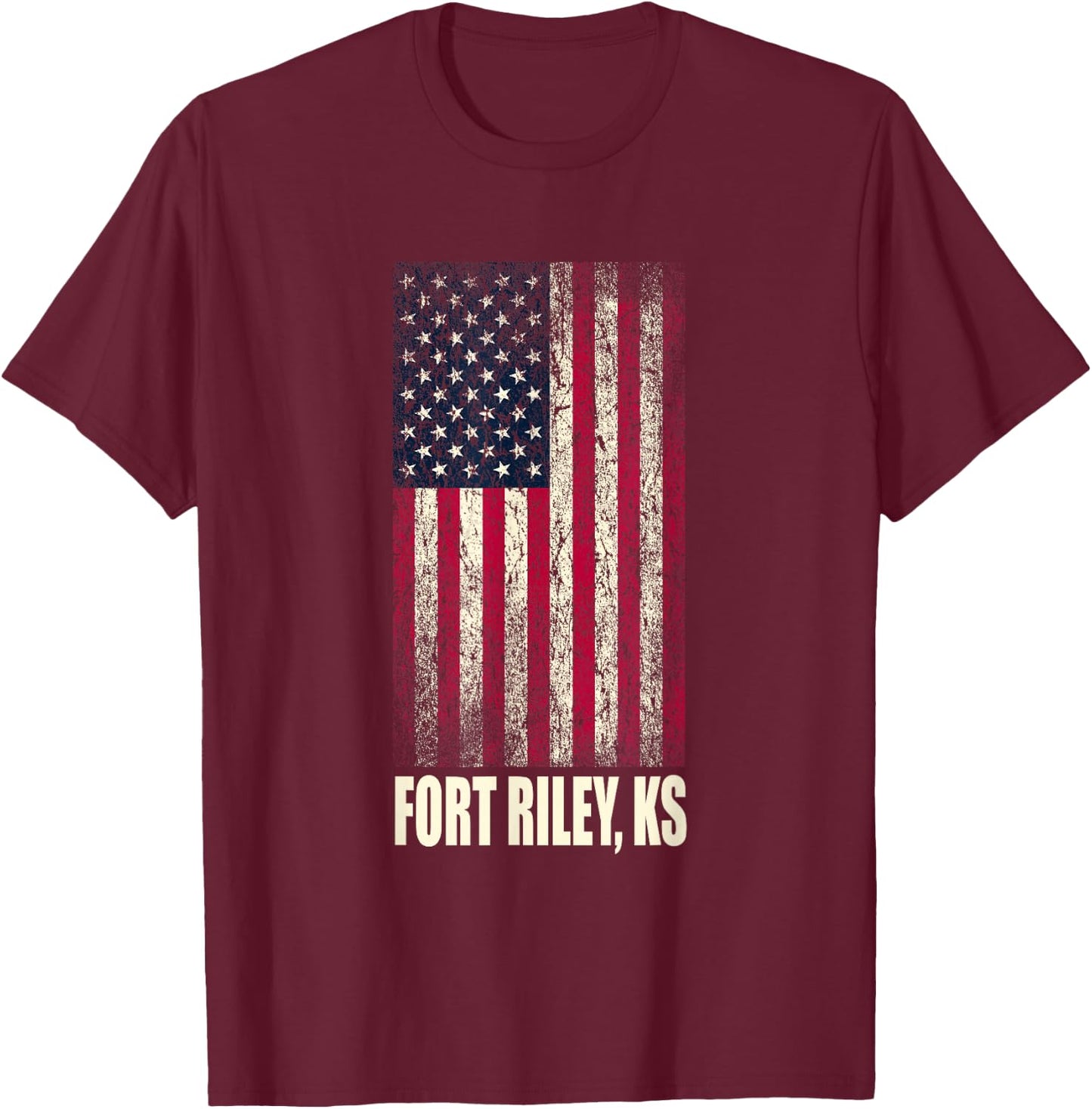 Military Army United States Fort Riley KS Vintage Flag T-Shirt - T-Shirt | Maroon