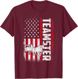 Teamster American Flag Funny Quotes Sayings T-Shirt - T-Shirt | Maroon