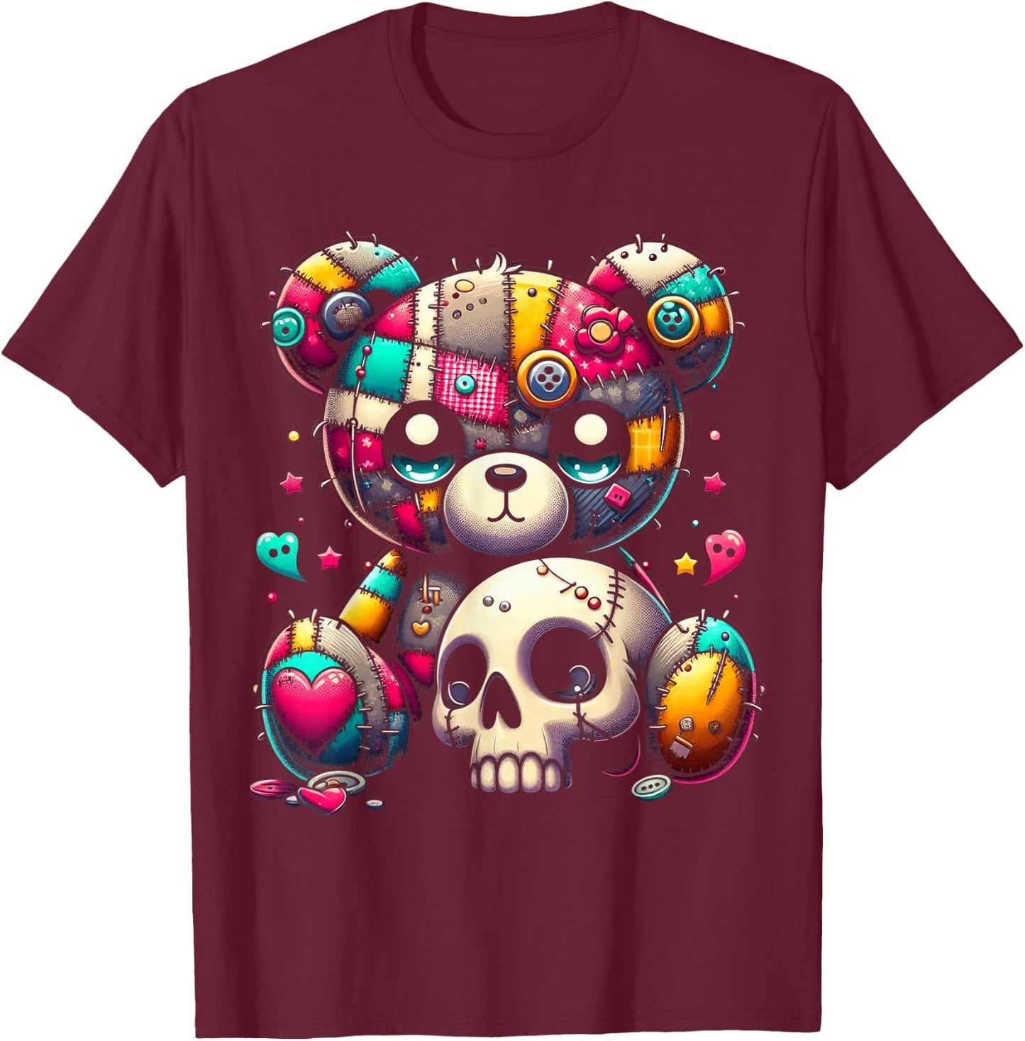 Kawaii Pastel Goth Teddy - Cute Creepy Skull Anime Bear T-Shirt - T-Shirt | Maroon