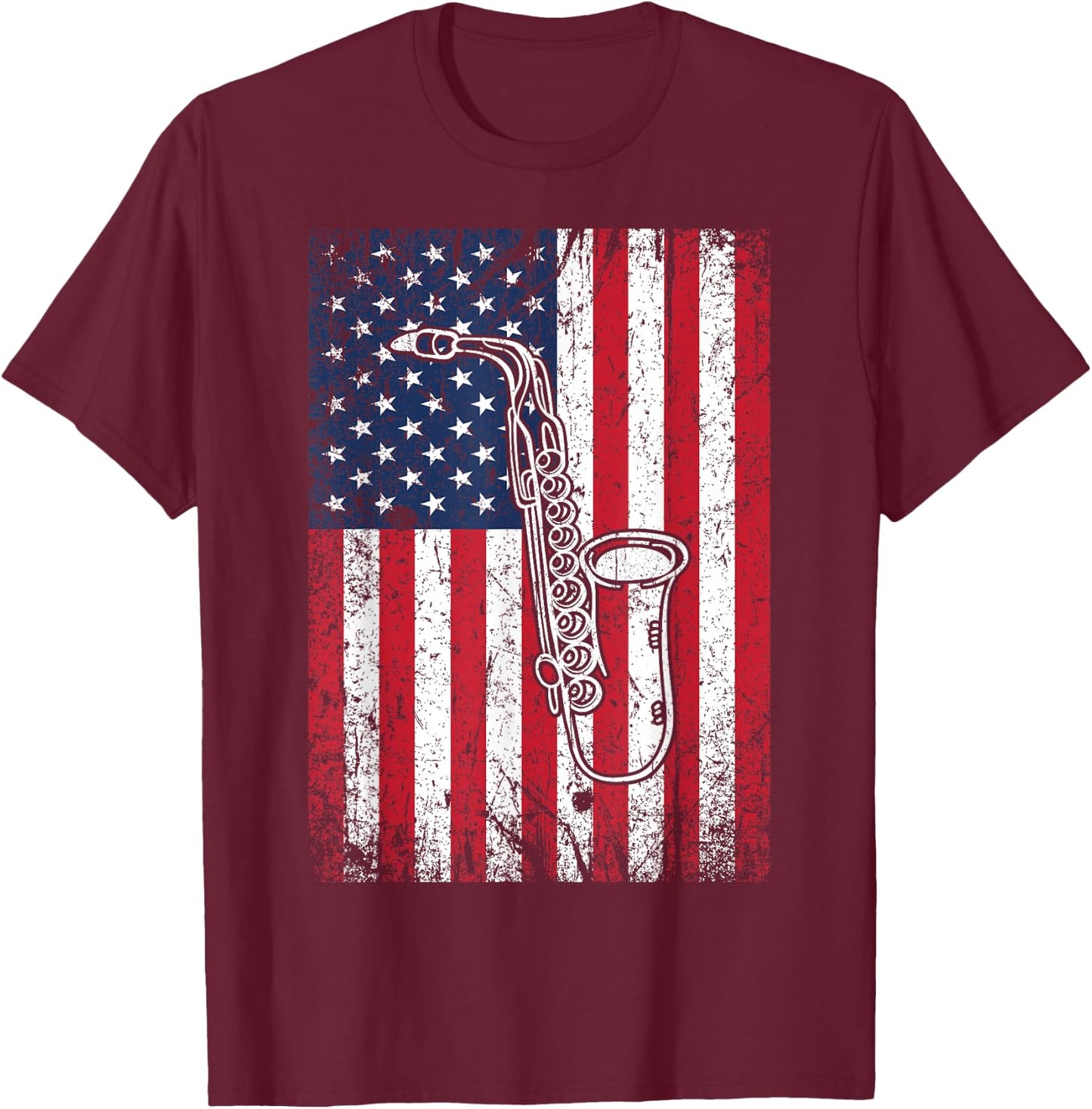 American Flag Saxophone 4th of July Patriotic Women T-Shirt - T-Shirt | Maroon
