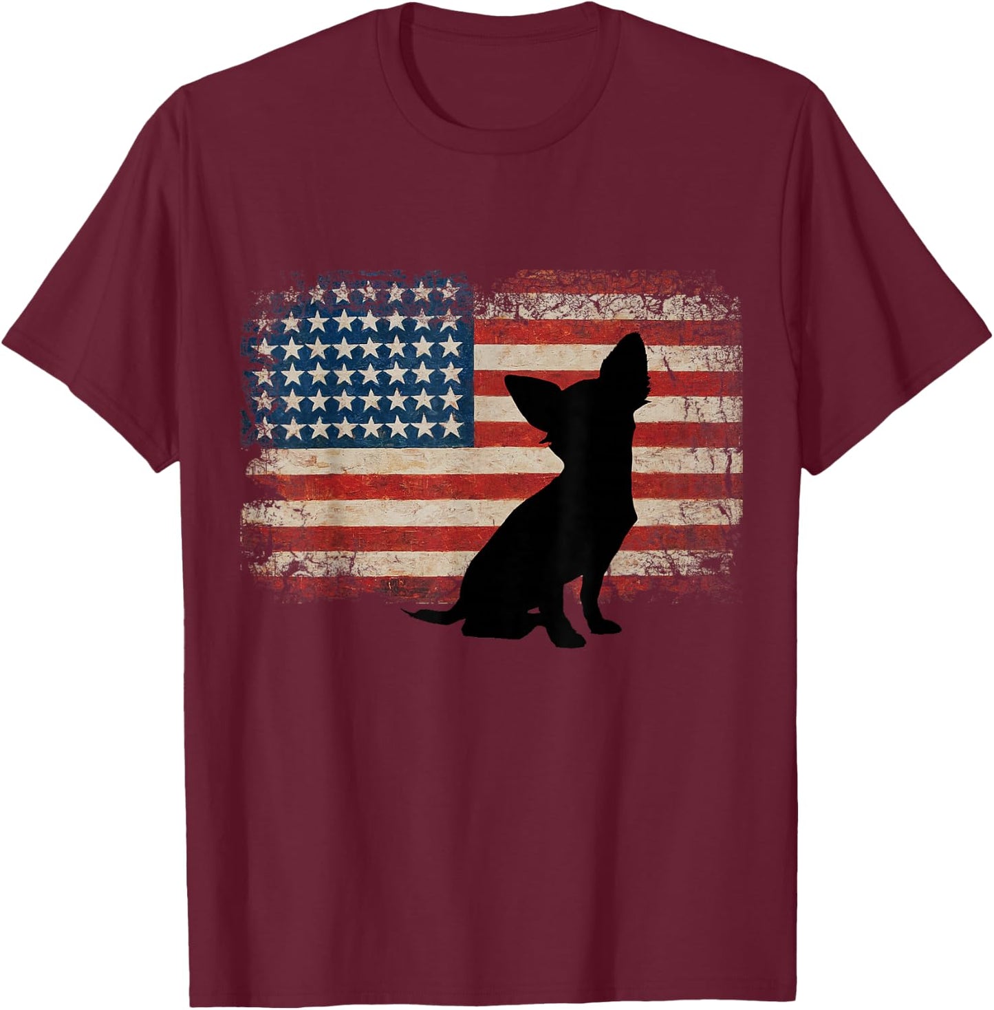 Chihuahua American Flag Love Chihuahua USA Flag T-Shirt - T-Shirt | Maroon