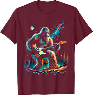 Guitar Sasquatch Bigfoot Rock Music Band Funny Sasquatch T-Shirt - T-Shirt | Maroon