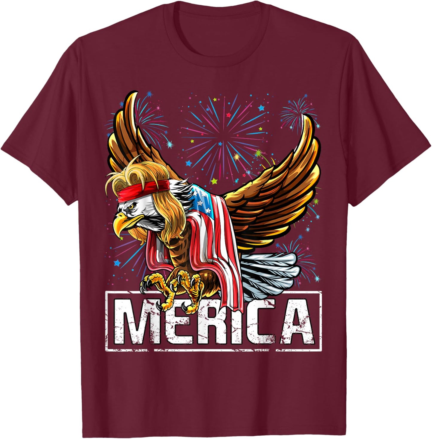 Merica Bald Eagle Mullet 4th of July American Flag Patriotic Women Kids Men T-Shirt - T-Shirt | Maroon