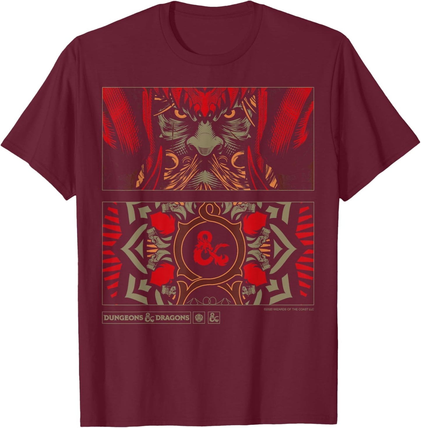 Dungeons & Dragons Handbook Cover Art Panels T-Shirt - T-Shirt | Maroon