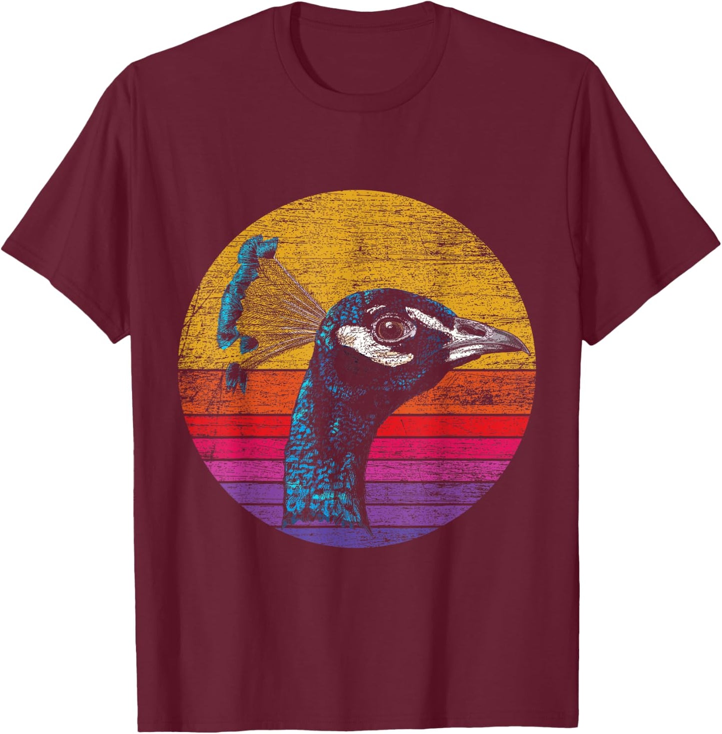 Retro Peacock T-Shirt - T-Shirt | Maroon